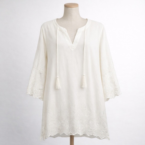 J.Crew Dresses & Skirts - White Eyelet Lace Cotton Tunic Dress XS Boho Romantic Fairy Festival Indie Beach